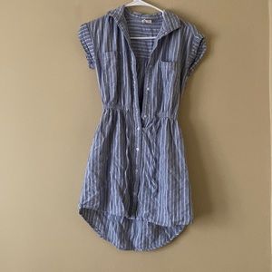 Blue and White Striped T-Shirt Dress (With Pockets!) - size XS